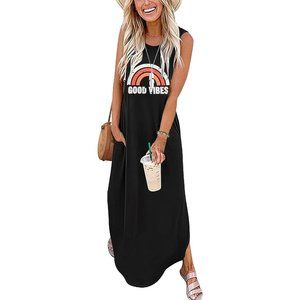 Women's Maxi Dresses Summer Sleeveless Dress Casual Cover up Dress with Pockets